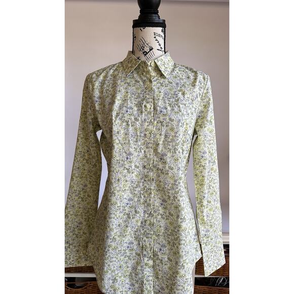 ANN TAYLOR Women's Light Cotton Blouse Long Sleeve Floral Yellow White size 8 - Picture 2 of 4